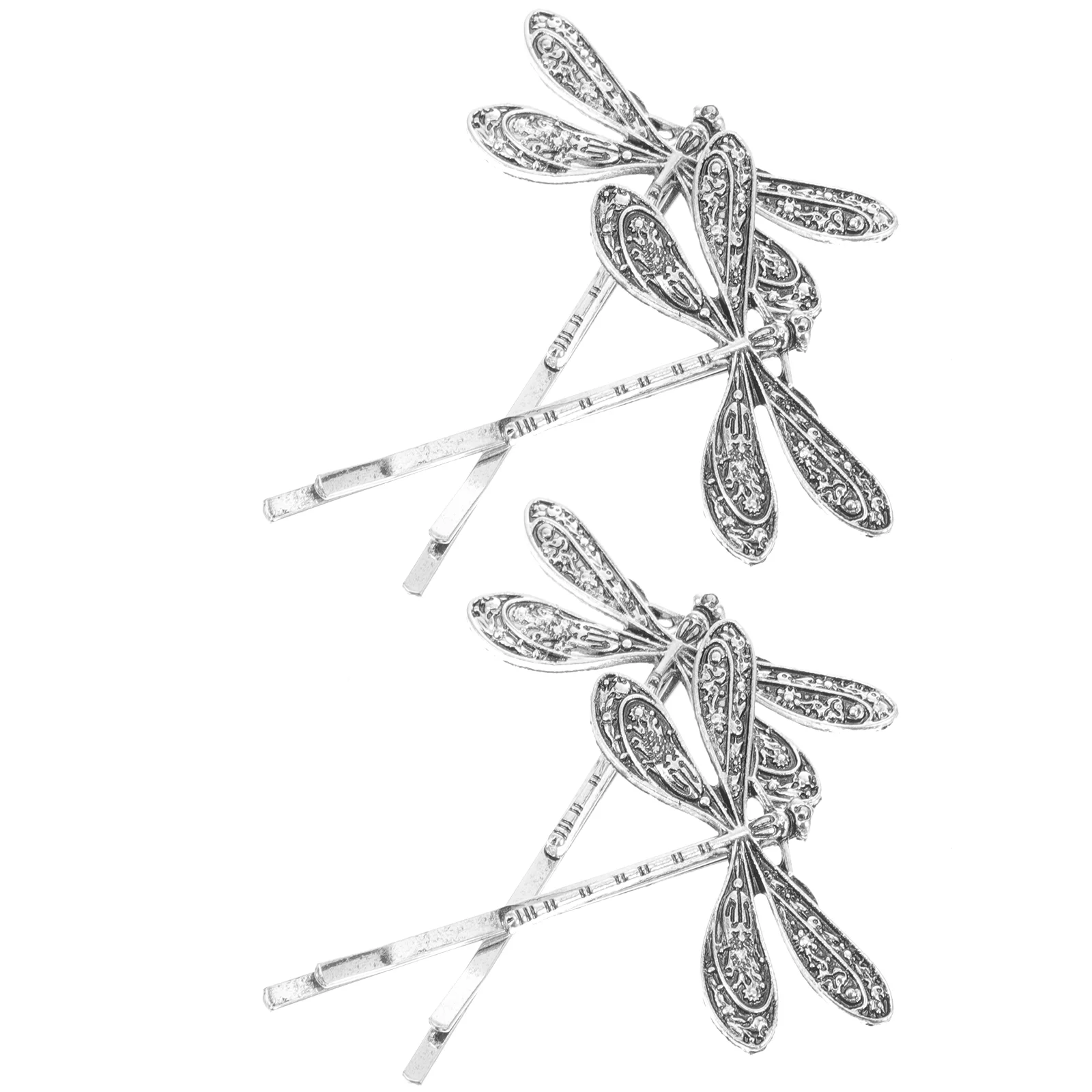 4 Pcs Rhinestone Bobby Pins Clip Dragonfly Hair Accessory Hairpin Rural Retro Silver Barrette Miss 5
