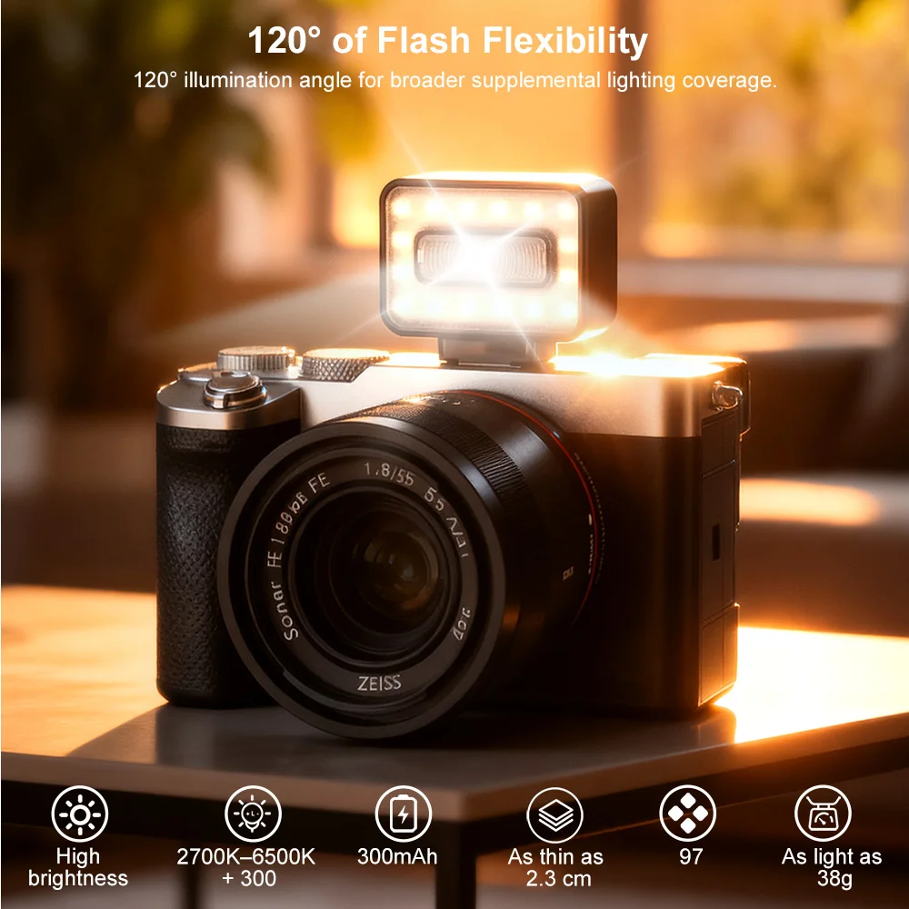 Desiontal F03 플래시 라이트(필 라이트 포함) 이중 기능 2700K-6500K 300mAh 캐논 니콘 올림푸스 후지 펜탁스 카메라용