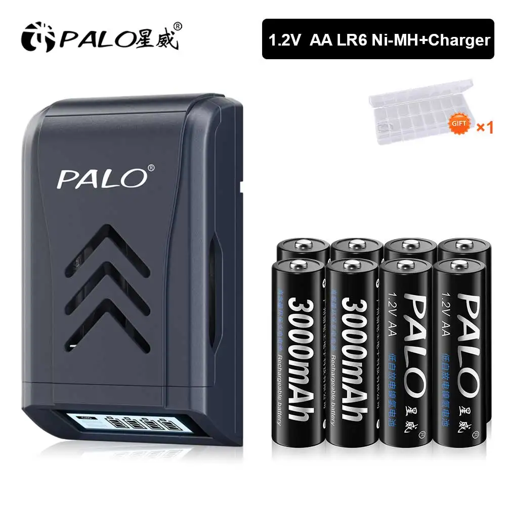 

PALO 4-16pcs 3000mAh AA Battery 1.2V NIMH AA Rechargeable Batteries 2A precharge LSD Batteries LR06 Ni-MH for Camera toys Mouse