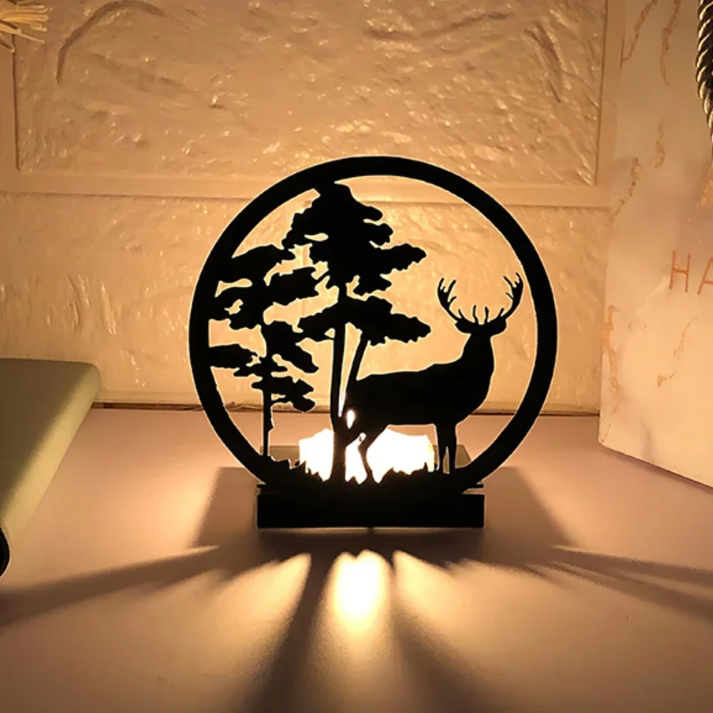 Candle Holders 3D Animals Candle Container Silhouette Metal Iron Candlestick Holder Deer Elephant Giraffe Home Desktop Decor DIY Props Gift Kit
