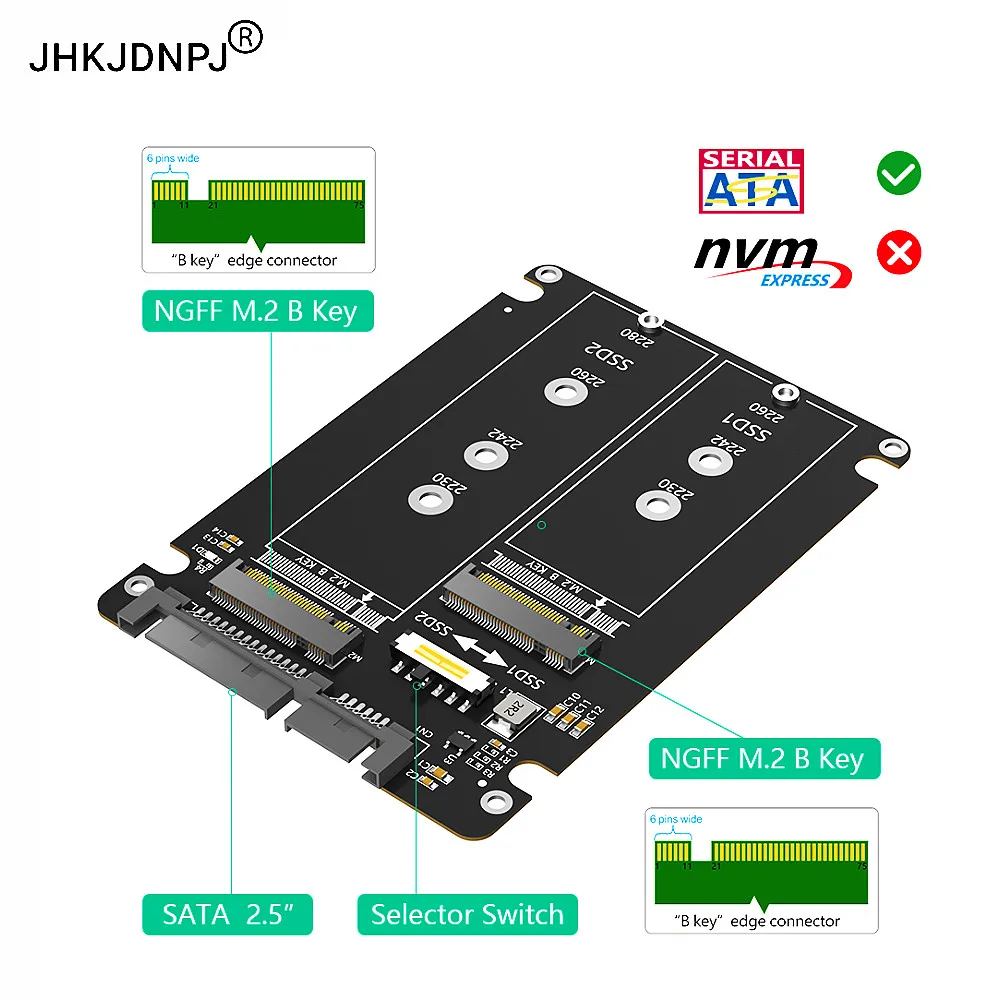 듀얼 M.2 B 키/B&M 키 SSD를 2.5인치 SATA III로 변환하는 플라스틱 케이스