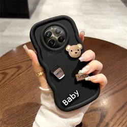 3D Bear Cartoon Wavy Silicone Phone Case - Cute Soft Cover for OPPO A57S (Baby Black)