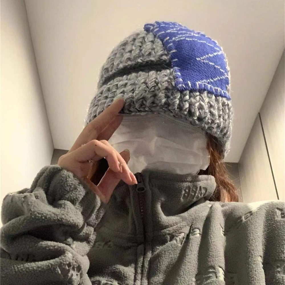 

Зимняя теплая шерстяная шапка 2022, винтажная вязаная шапка ручной работы с нашивками, женские шерстяные флисовые шапочки, облегающая шапка унисекс, Панама, Рыболовная Шапка