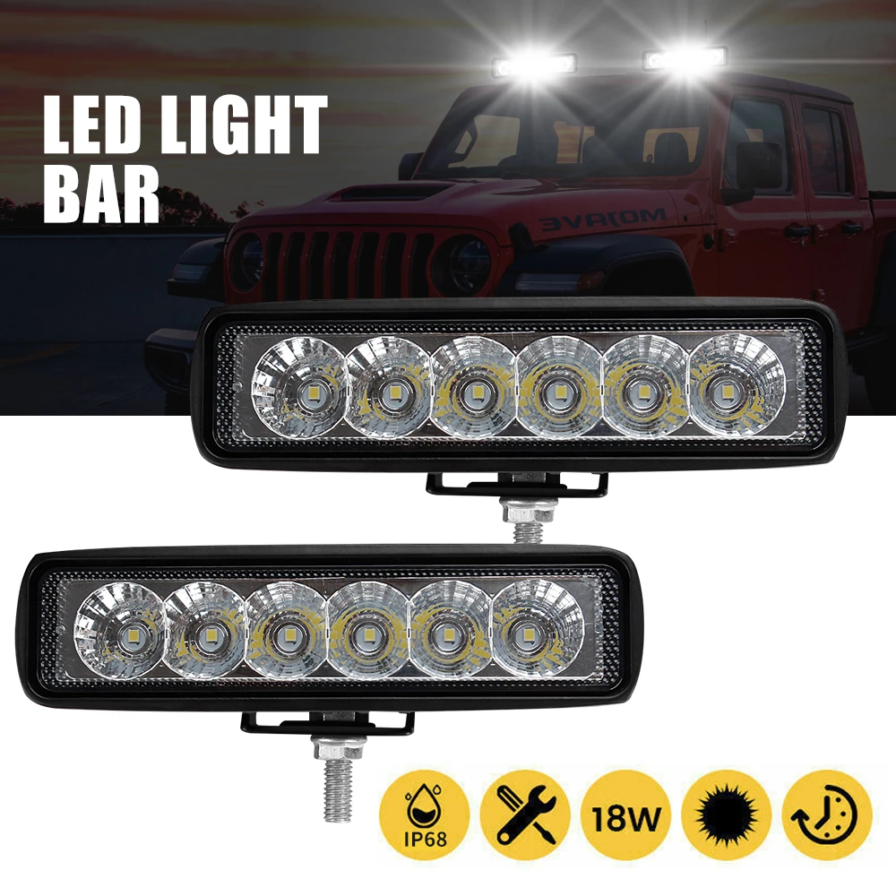 2Pcs 18W 6 Led Car Work Light Offroad Spotlight High Bright Aluminum