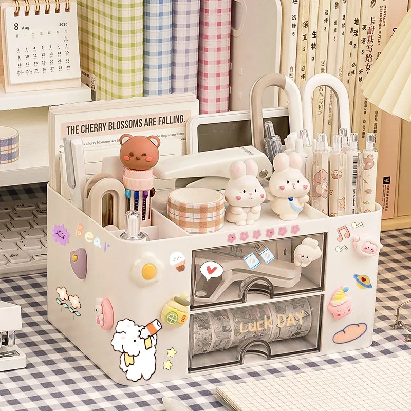 Creative Transparent Drawer Storage Box Desktop Cosmetics Organizer Student Pen Holder School Office Stationery Supplies