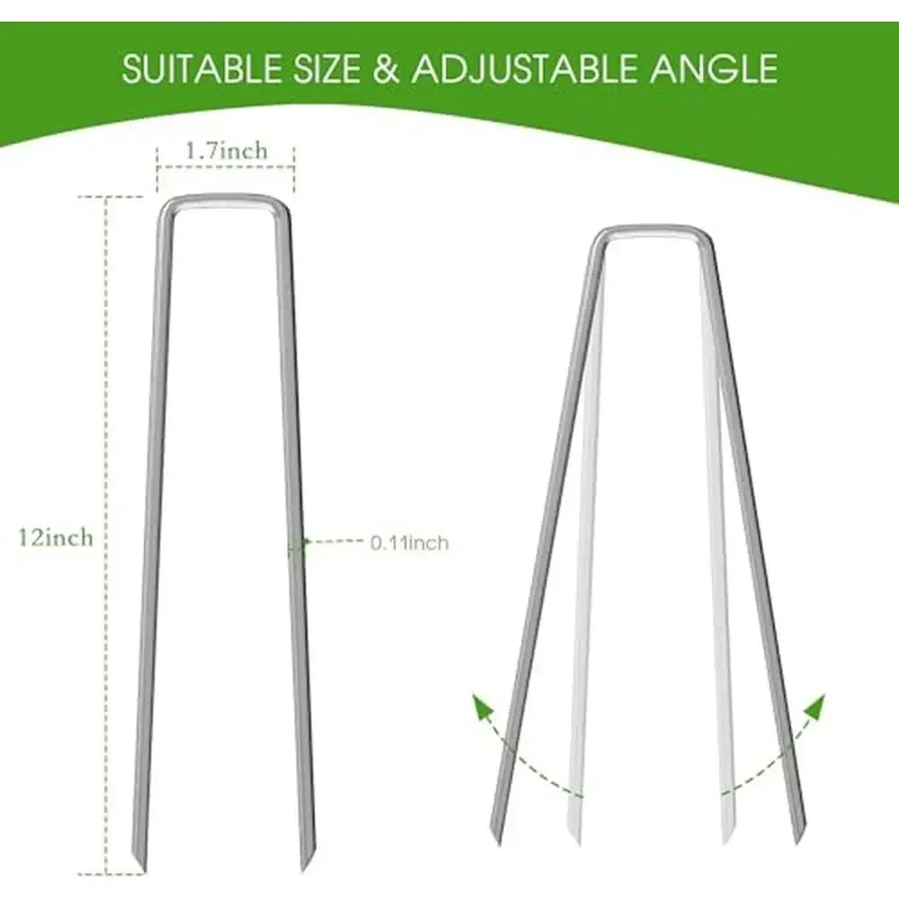 12-Inch Anti-Rust Galvanized Landscape Staples Stakes 50 PCS Secure Ground Cover and Gardening
