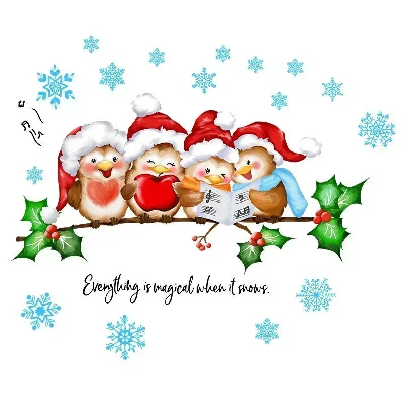 Christmas Home Decoration Tree Branch Bird Wall Sticker Glass Window Sticker Double-sided Visual Wall Sticker Ornaments
