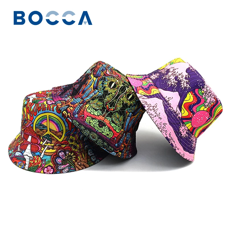 

Bocca Graffiti Bucket Hat Cartoon Printing Location Fisherman Hats For Men Women Double Sides Panama Cap Outdoor Sun New Style