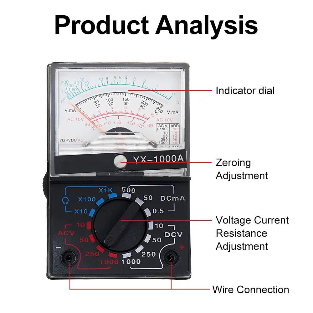 YX-1000A AC/DC Analog Multimeter Hohe Genauigkeit Voltmeter Ammeter Ohmmeter spezialisierte Instrumente f￼r Elektriker