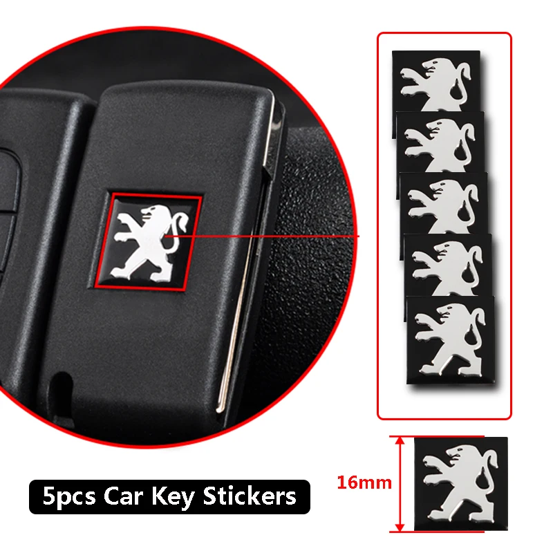 Aluminum Car Remote Key Emblem Stickers For Peugeot 206 207 308 307 208 107 508 301 406 607 106 407 205 3008 408 5/10Pcs
