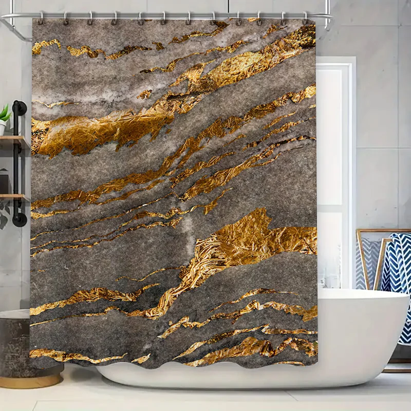 ผ้าม่านอาบน้ําหินอ่อนสีดําหรูหราพร้อมชื่อที่กําหนดเอง Monogram ตกแต่งส่วนบุคคลสําหรับห้องน้ํา ไอเดียของขวัญที่สมบูรณ์แบบสําหรับเธอ (Gol 1