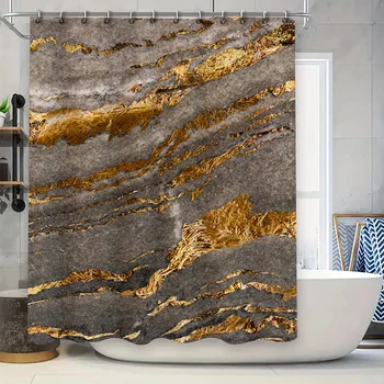 ผ้าม่านอาบน้ําหินอ่อนสีดําหรูหราพร้อมชื่อที่กําหนดเอง Monogram ตกแต่งส่วนบุคคลสําหรับห้องน้ํา ไอเดียของขวัญที่สมบูรณ์แบบสําหรับเธอ (Gol 1