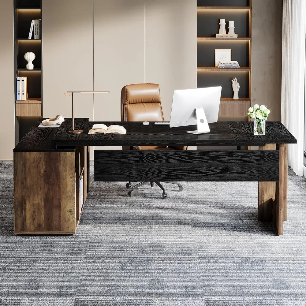 74.8 Executive Large Office with Cabinet, L Shaped Computer with Shelves and CPU Storage, Modern Home Office Desk 4