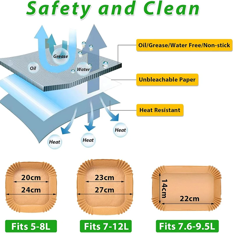Air Fryer Paper Liners Disposable Oil-Proof Waterproof Oven Baking Paper Round Square Rectangle Parchment Kitchen Party Supplies