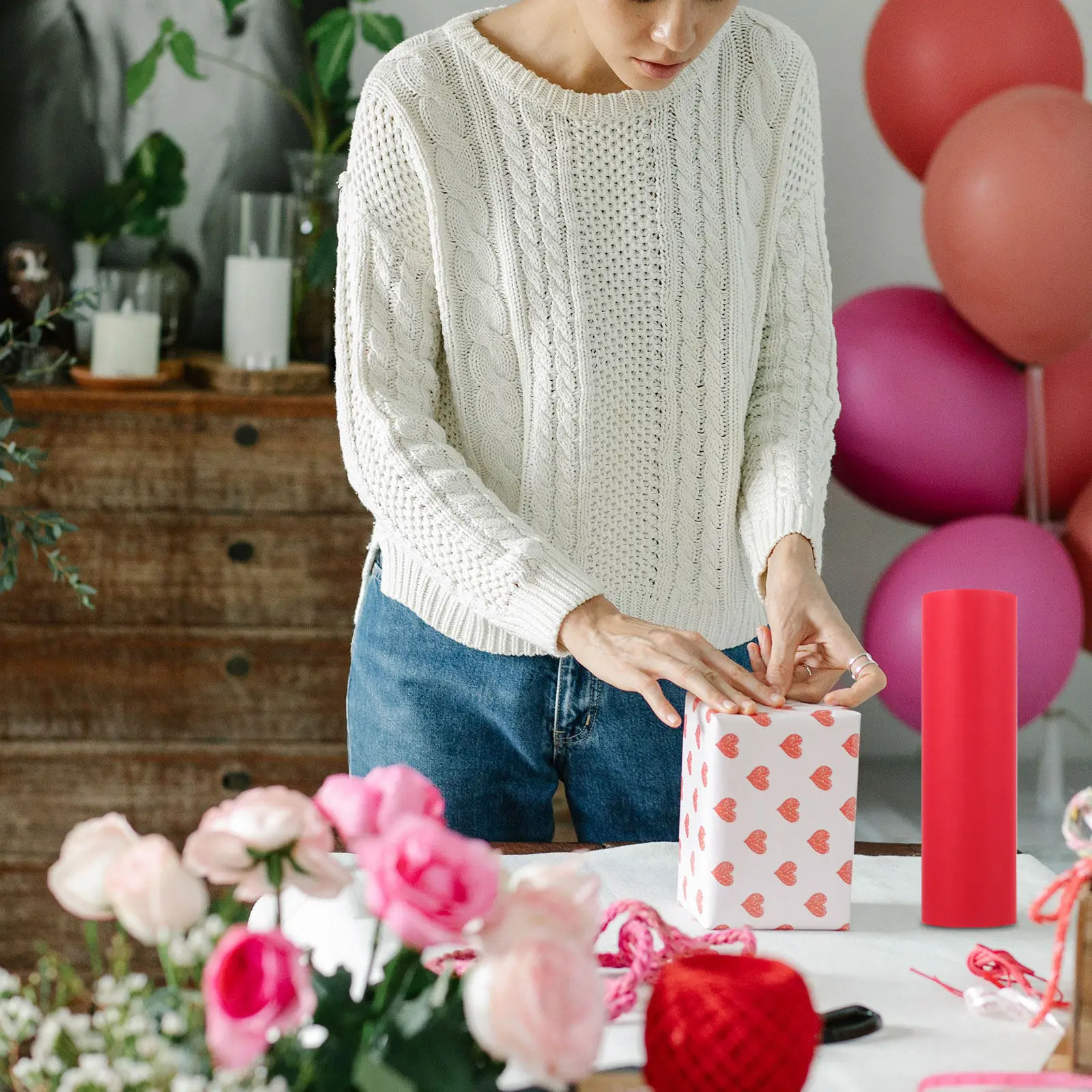 빨간색 크라프트 종이 롤 1롤, 선물 상자, 가방, 꽃 포장, 차 포장, DIY 공예, 종이 커팅, 장식 커버 디자인용