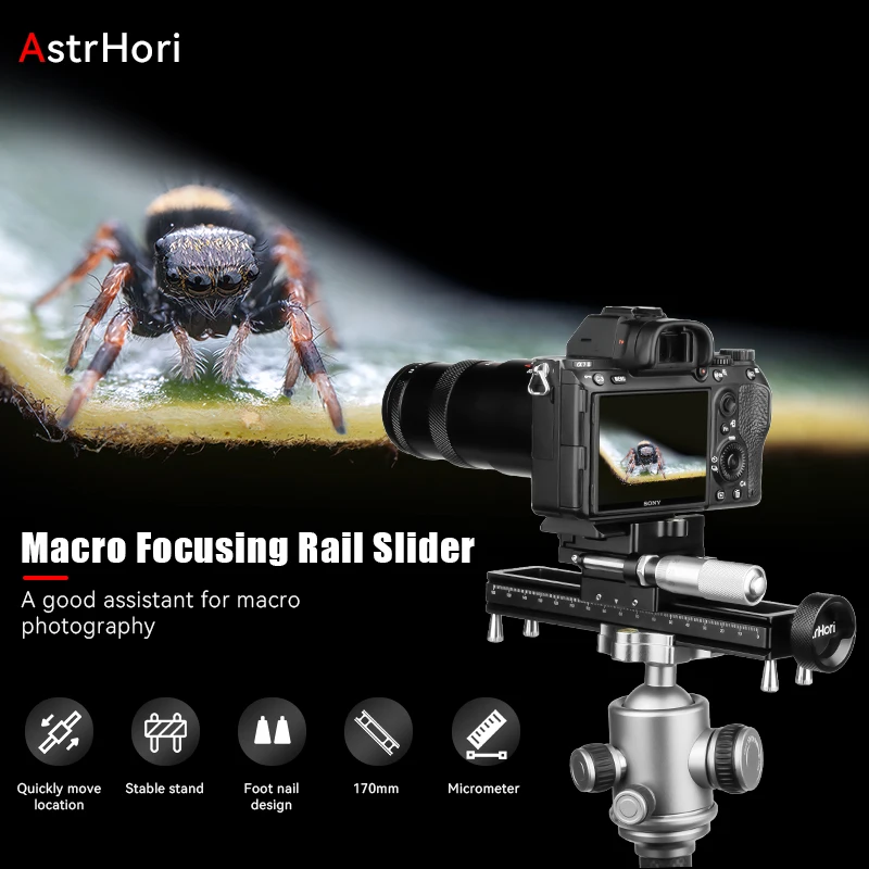 AstrHori AH-MCA170 170mm Manual Quick Adjustment Macro Focusing Rail silder with 360 Degree Rotating Clamp