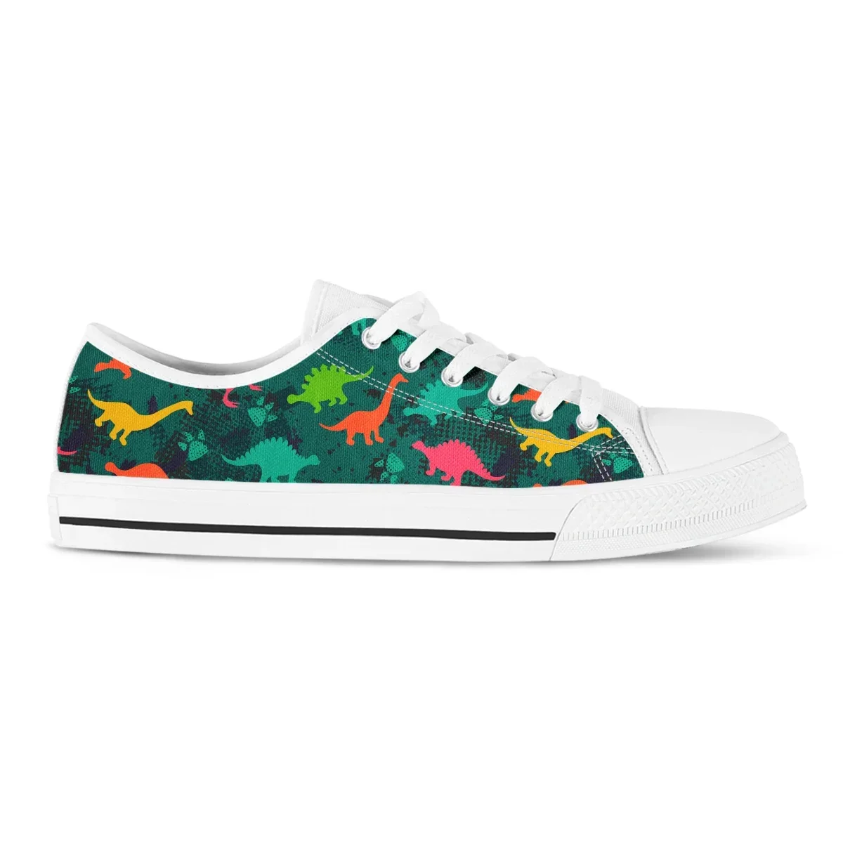 Camo Cartoon Dinasour Pattern Shoes Women Sneakers Zapatos De Mujer Black White Unisex Flat Canvas Shoes Lightweigt