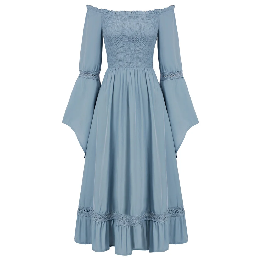 

SD Dresses For Women 2023 Renaissance Vintage Off Shoulder Dress Temperament Long Sleeve Elegant Smocked Bodice Maxi Dress