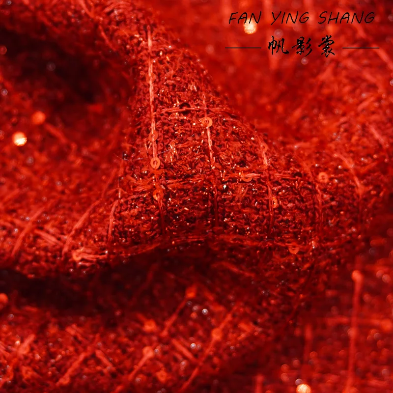 Red Plaid Tweed Coat Fabric - Premium DIY Material