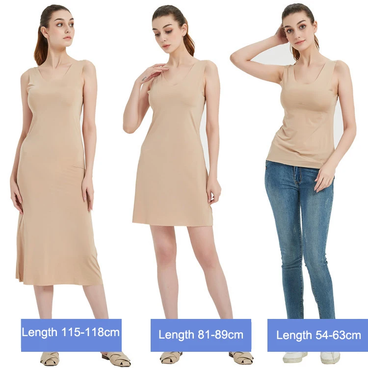 Description Picture 6 of itemM-5XL Plus Size Full Slips Dresses For Women Summer Thin Seamless Ice Silk Petticoat Underskirt Sleeveless Underwear Dress Slips