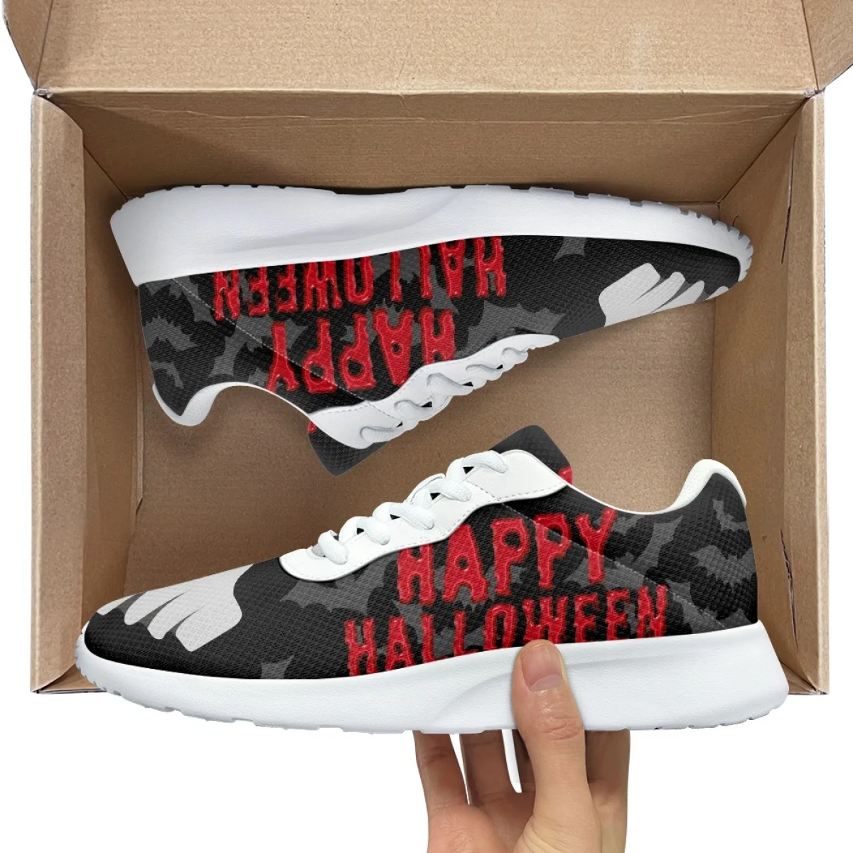Halloween Ghost Print Women's Training Running Shoe Cozy Lace-Up Flats Durable Gym Teen Sneakers Print On Demand tenis masculino