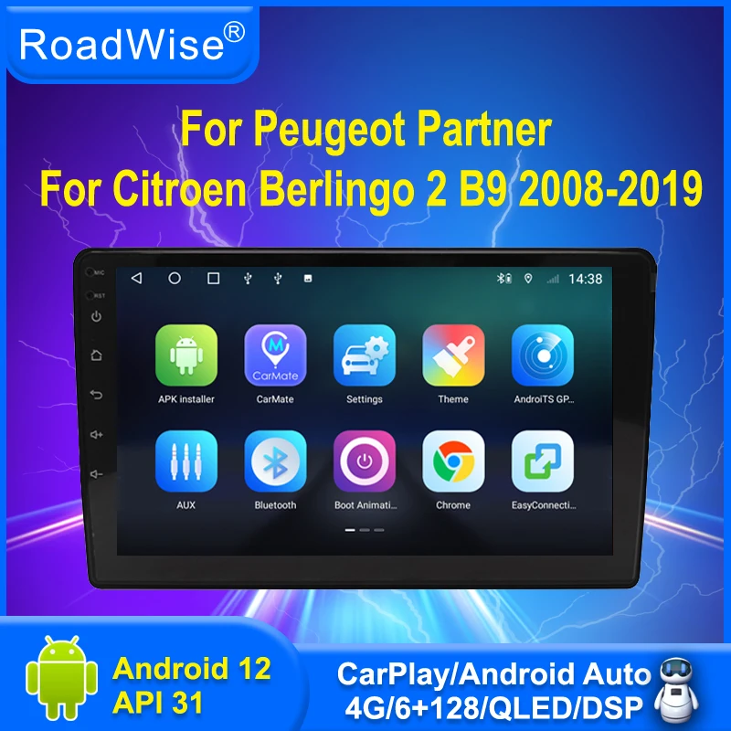 

Android 12 Car Radio Multimedia Carplay For Peugeot Partner Citroen Berlingo 2 B9 2008 - 2019 4G Wifi Navi GPS DVD BT 2 Din 2din