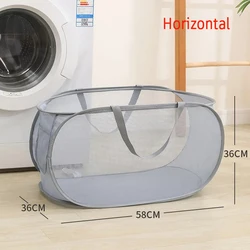 Foldable Portable Mesh Laundry Basket (Gray horizontal)