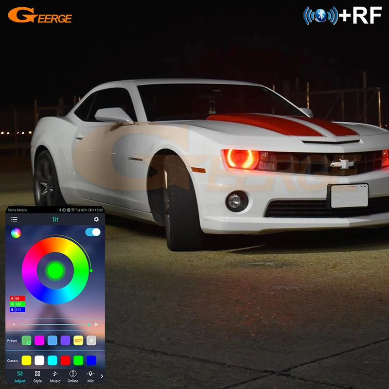 

Для Chevrolet Camaro 2009 2010 2011 2012 2013 RF Remote Bluetooth APP ультра яркий многоцветный RGB комплект светодиодов «глаза ангела» Halo кольца