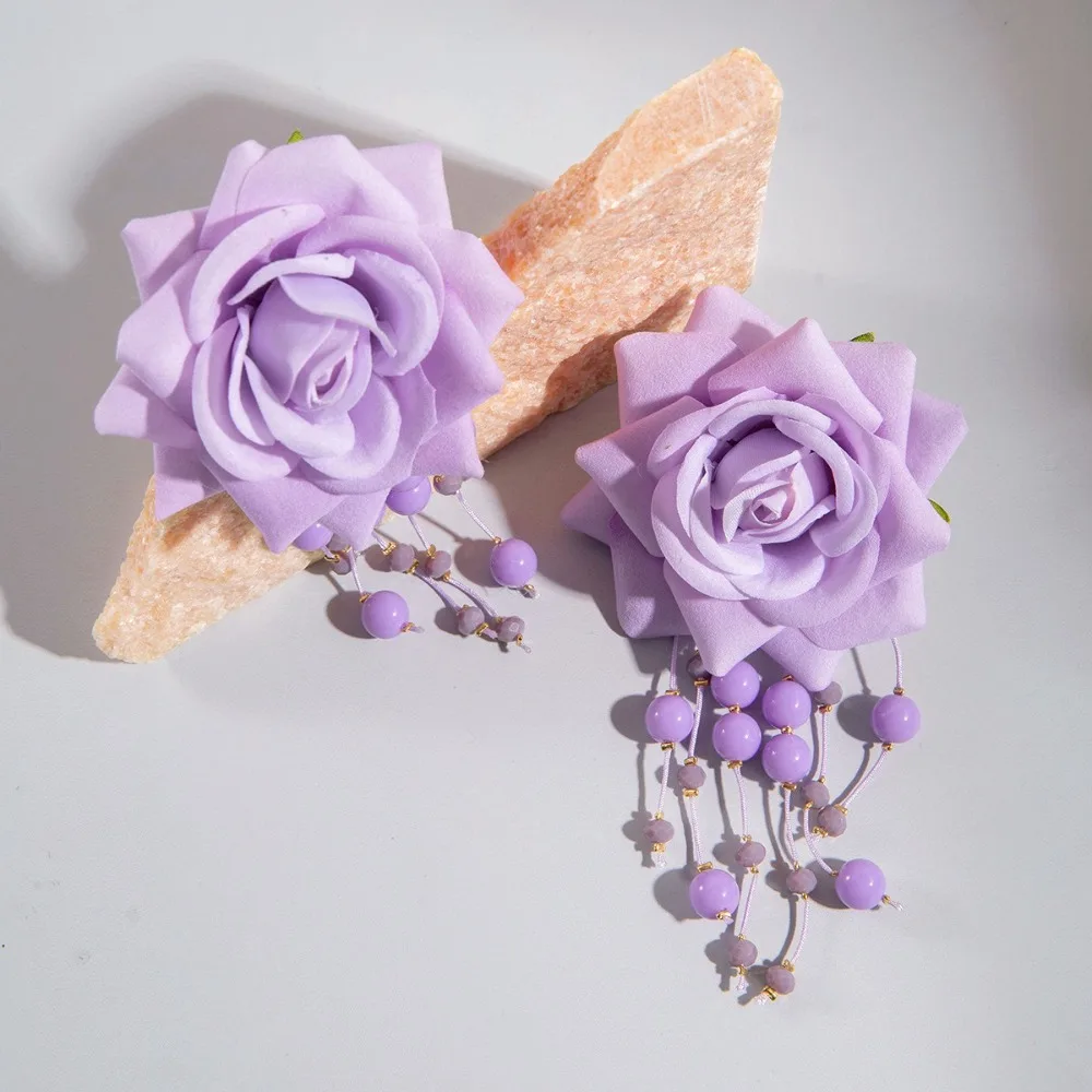 Multicolor Rose Flower Tassel Earrings for Women Party Jewelry