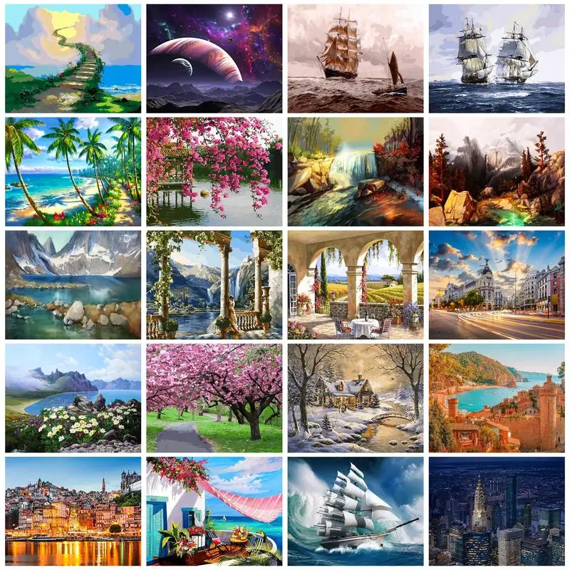 

CHENISTORY 40x50cm Paint By Numbers Landscape Drawing On Canvas Handpainted Gift DIY Acrylic Paint By Numbers Decor For Home