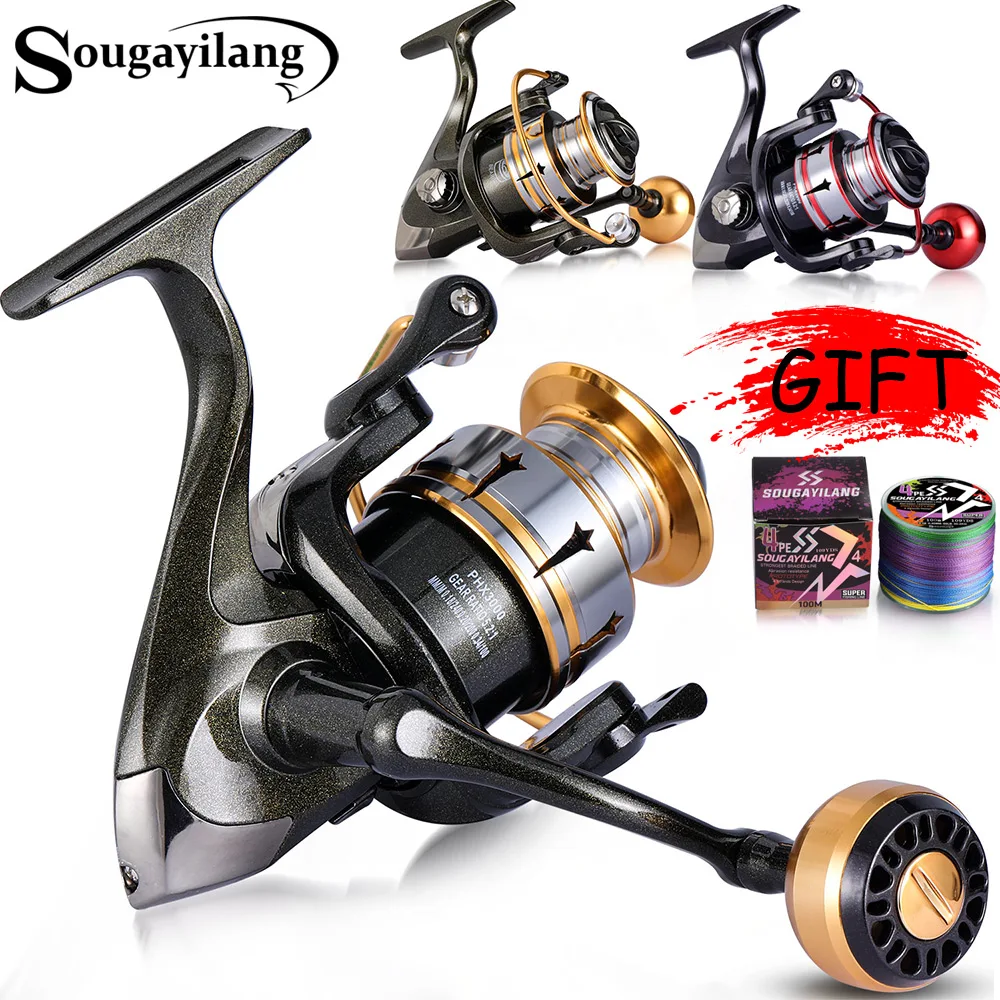 Sougayilang Fishing Reel 5.2:1 Gear Ratio Max Drag 5Kg Spinning Reel with  Aluminum Spool Windlass for Bass/trout Fishing Tools