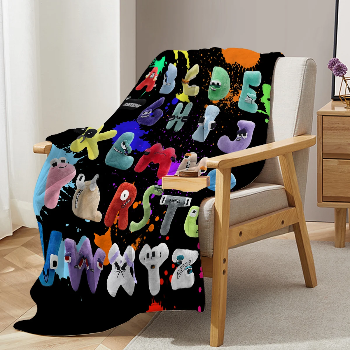 Funny Alphabet Blanket Colourful Alphabet Printed Soft Flannel Blanket Warm Cozy Blanket Lore for Teens Adults 4