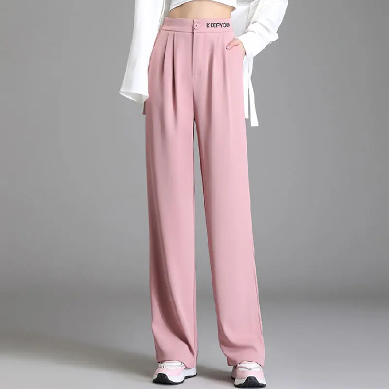 Elegant Fashion Harajuku Slim Fit Female Clothes Loose All Match Sport Casual Pants Solid Pockets High Waist Thin Style Pants