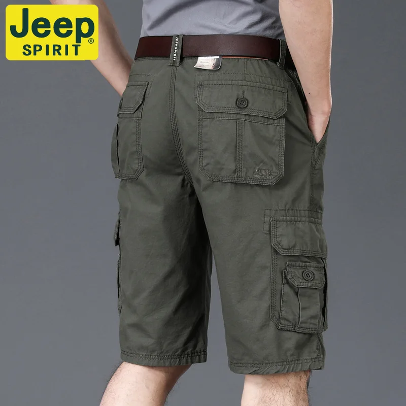 JEEP SPIRIT 남자 반바지 봄 여름 멀티 포켓 5점 면 100% 바지 루즈한 야외 레저 스포츠 등산