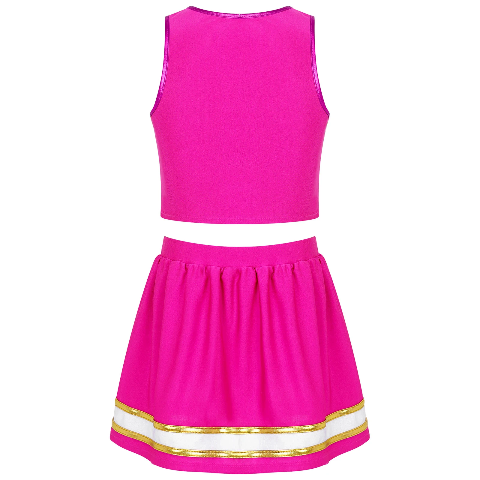 Kids Girls Cheerleading Uniform Cheer Dance Clothing Sleeveless V Neckline Letter Print Crop Top with Elastic Waistband Skirt