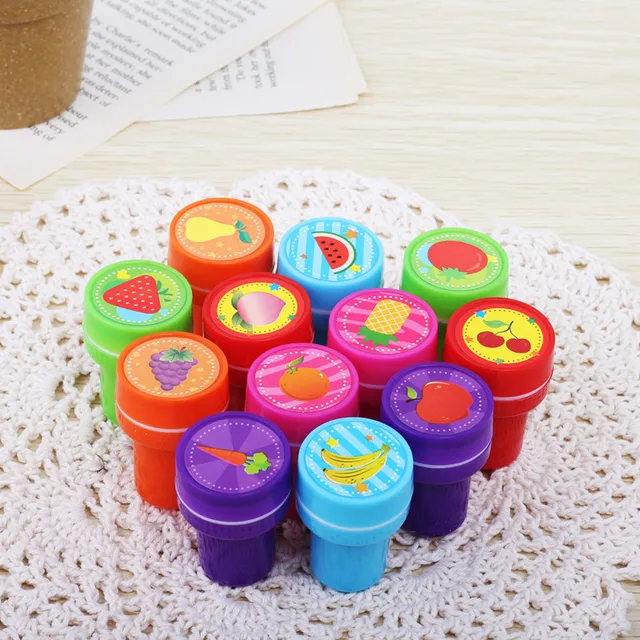 12pcs Children Toy Stamps Cartoon Animals Fruits Kid Seal For Scrapbook Photo Album Decor Stamper DIY Toys Kindergarten Supplies 3