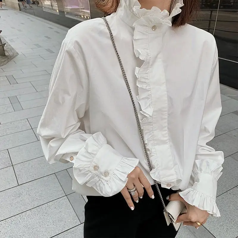 Women's Clothing Buttons Solid Women's Clothing Sweet Young Style Office Lady New Blouses Loose Spring Autumn Thin Long Sleeve fashion 2023 spring brown office lady woman suit loose lapel blazer high waist wide leg pants single buttons vintage 2 piece set