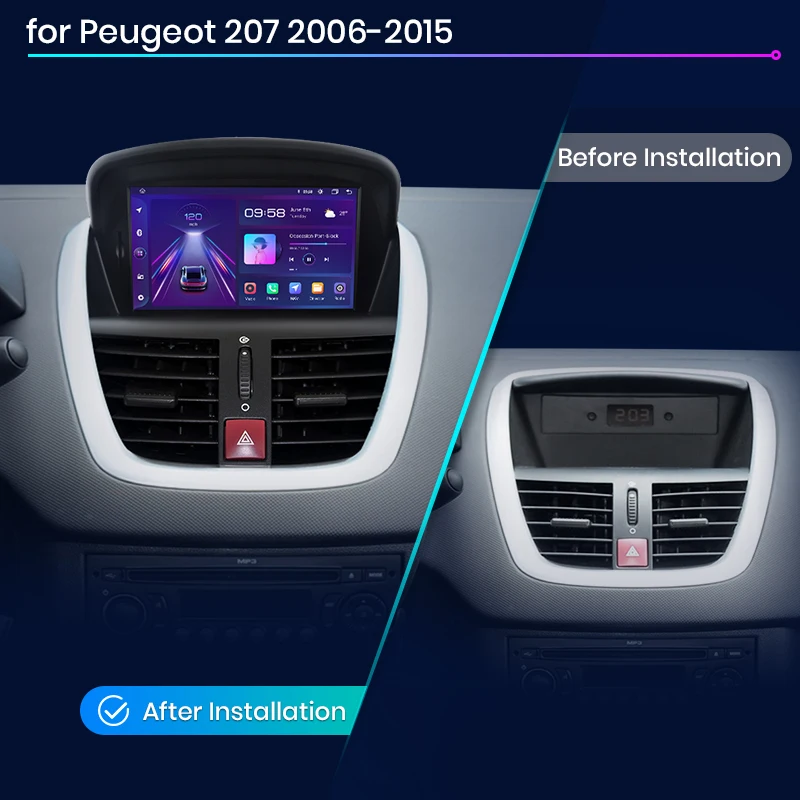 Radio para coche Junsun de 7 pulgadas con Android para Peugeot 207 207CC 2006-2015, inalámbrico para Apple CarPlay, pantalla táctil IPS, reproductor multimedia estéreo, sistemas inteligentes para automóvil, 2 Din, autorradio, unidad principal, navegación GPS, BT, 4G, WIFI, FM, AM, DSP, RDS, SWC, DAB+ 2
