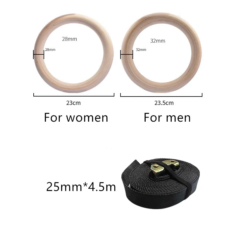 28/32MM Wood Gymnastic Rings Non-Slip Wooden Ring with 4.5M Adjustable Nylon Straps for Home Fitness Pull Up Strength Training