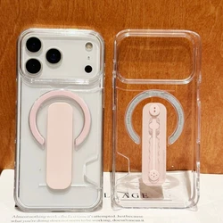 Transparent Luxury Card Holder with Shockproof Acrylic Design - iPhone 15 (Pink)