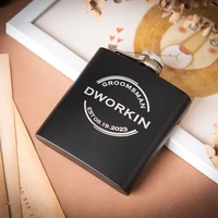 Custom Groomsmen Gift Engraved Best Men Black 6oz Hip Flask with Gift Box Set Personalised Gift for Him Fathers Day Dad Gift 4