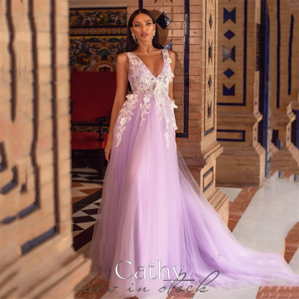 

Cathy Lavender Vestidos De Fiesta Elegantes Para Mujer 2023 Elegant Lace Embroid Prom Dresses 2023 V-neck Vestidos De Noche