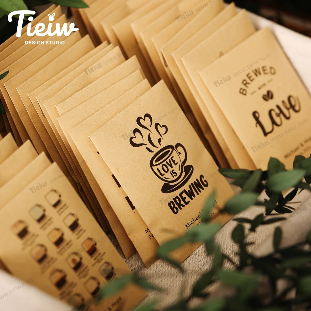 Personalized Kraft Paper Drip Coffee Bags Coffee Pouches Perfect Blend Favor Bags for Wedding Favors Guests