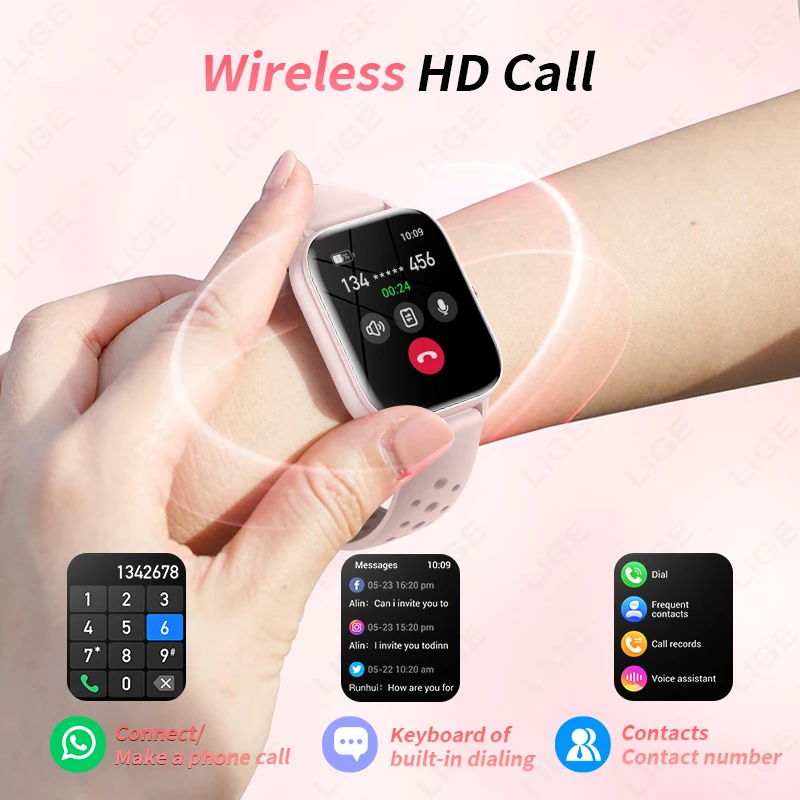 LIGE 2025 New 1.83 Inch Fashion Women Smart Watch Heart Rate Health Monitor Sports Bracelet BT Calling Smartwatch Woman Men+Box