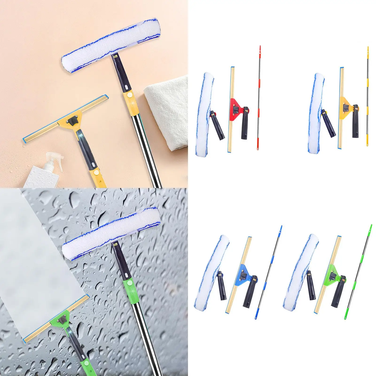 3 Pack Glass Scraper Tool Set, Water Broom, Extendable Rotating Squeegee for