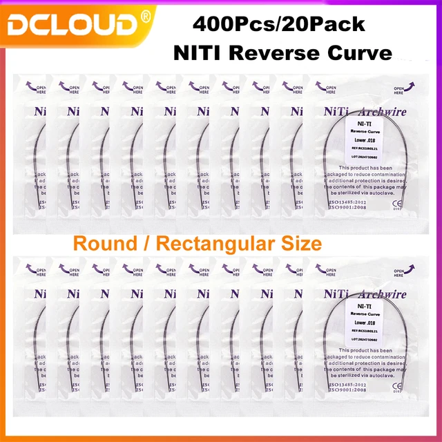 20Packs Dental Orthodontic Reverse Curve Arch Wires Super Elastic Niti Round Rectangular Archwires True Form Dentistry Materials