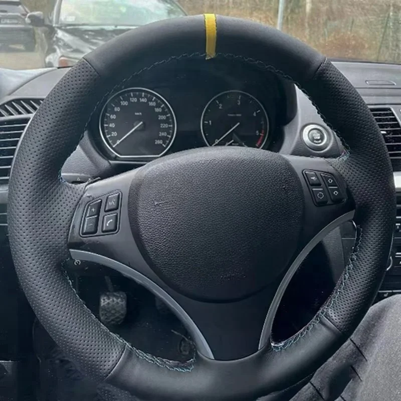 Autoprodukte DIY Schwarz Tragbare Kunstleder Autozubehör Lenkradabdeckung Für BMW E90 E91 E92 E93 E87 E81 E82 E88 X1 E84