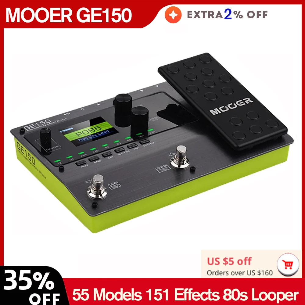 MOOER GE150 Guitar Pedal Modelling Guitar Effect Pedal Processor 55 Models 151 Effects 80s