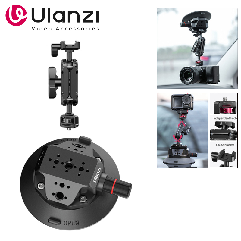 Ulanzi Car Suction Cup Mount Holder Kit For Phone Action Camera GoPro Hero Insta360 DJI Magic Arm Flexible Rotation Glass Sucks