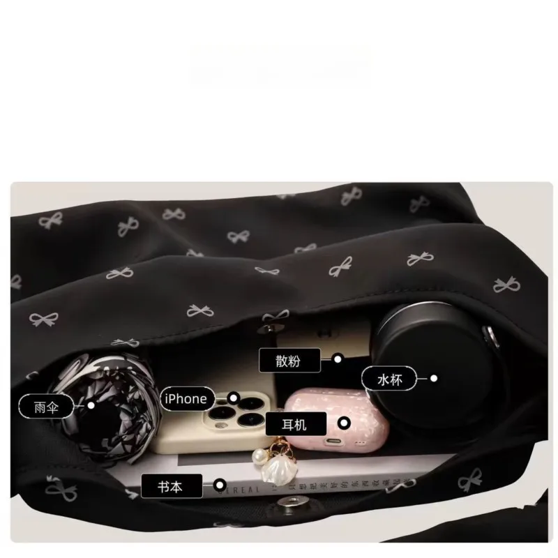 JIAERDI Retro Casual Bow Print Canvas Bag Purse Women Portable Large Capacity Tote Bag Female Shopping Canvas Shoulder Bags New